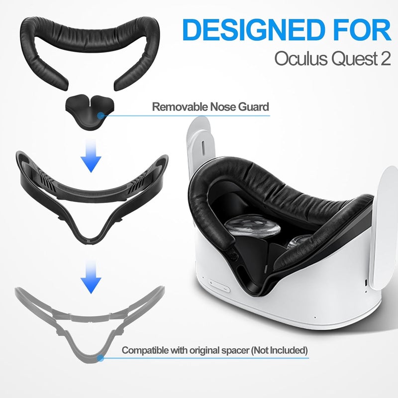 SUPERUS Facial Interface & Face Cover Pad & Removable Nose Guard for Oculus Quest 2, Sweat-Proof PU Foam Cushion - VR Accessories for Meta Quest 2, Compatible with Oculus Quest 2 Original Spacer - Image 2